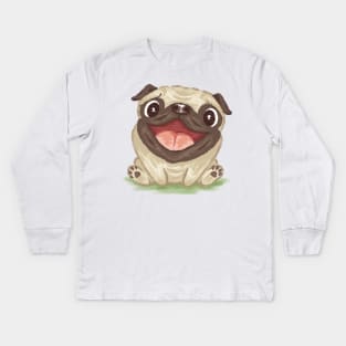 Happy pug dog Kids Long Sleeve T-Shirt